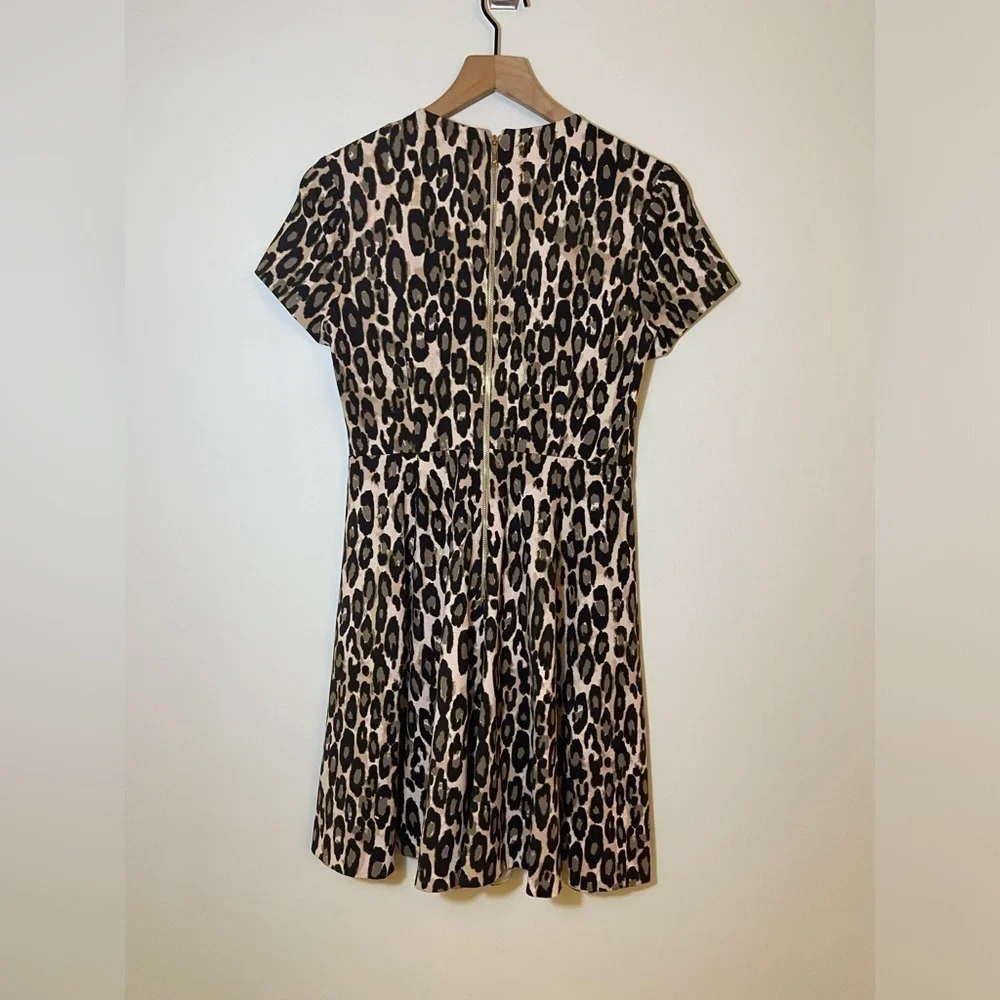 Kate Spade Short Sleeve Round Neck Autumn Leopard Knit Fit-Flare Dress Sz 4